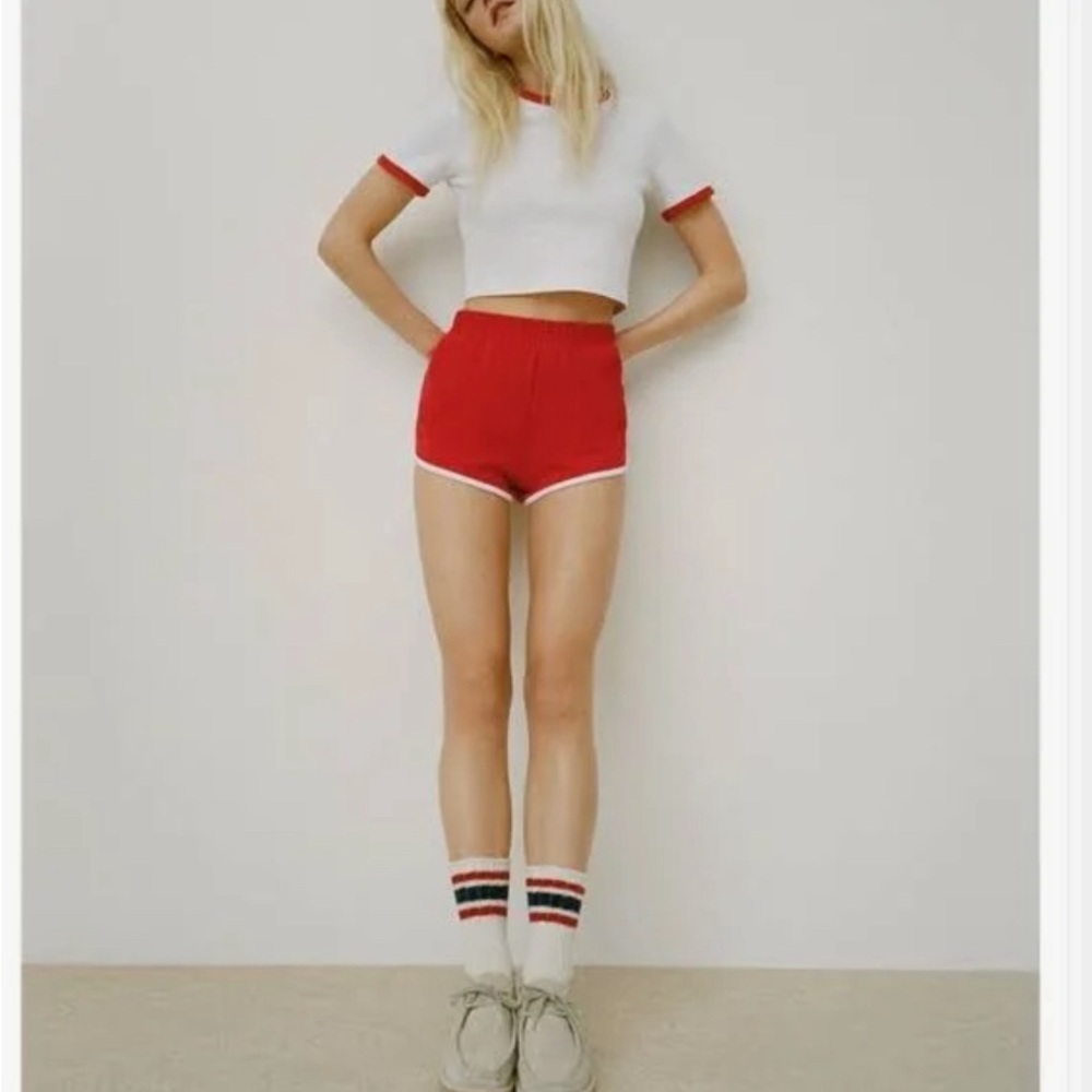 Zara contrast piping shorts sporty old school style red Sz small